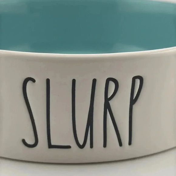 RAE DUNN pet/cat food bowl/water bowl blue ceramic dish “SLURP” - Picture 2 of 6